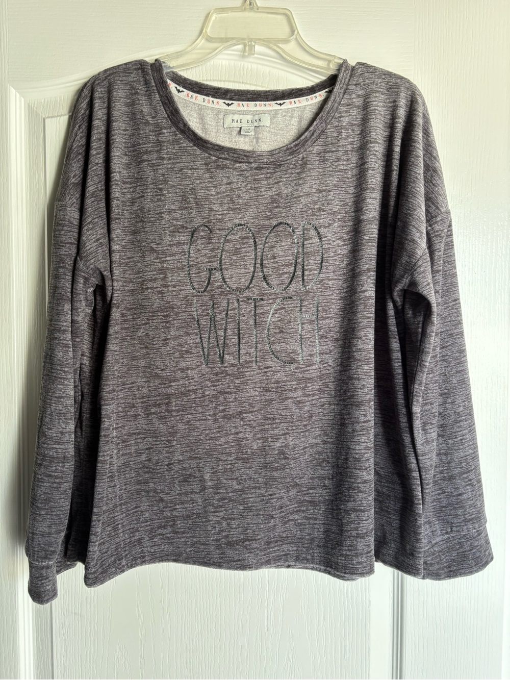 Rae Dunn good witch top gray women’s size large long sleeve shirt fleecy